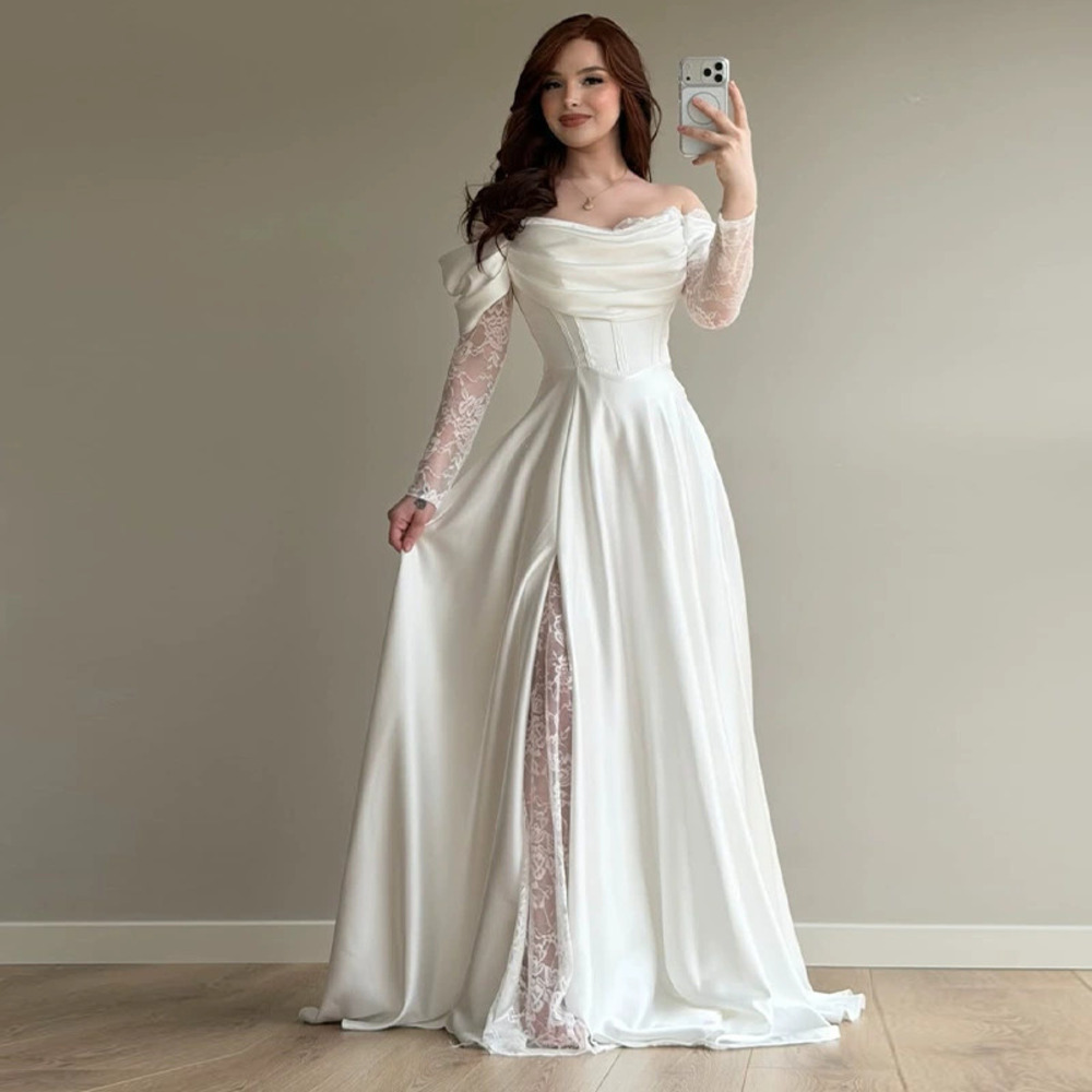 Forever 21 Off-Shoulder Lace Patchwork Waist Cinching French Formal Gown